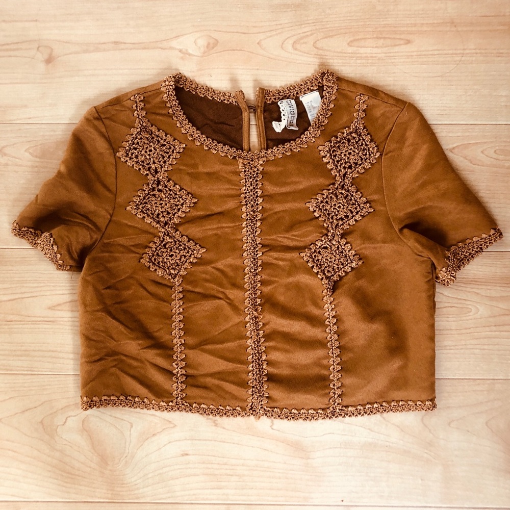 Embroidered Suede Top